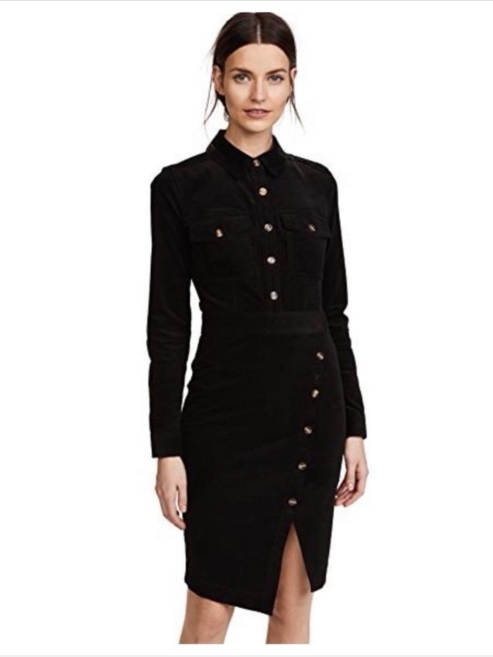 NWT Veronica Beard Britton Long-Sleeve Shirtdress, Black